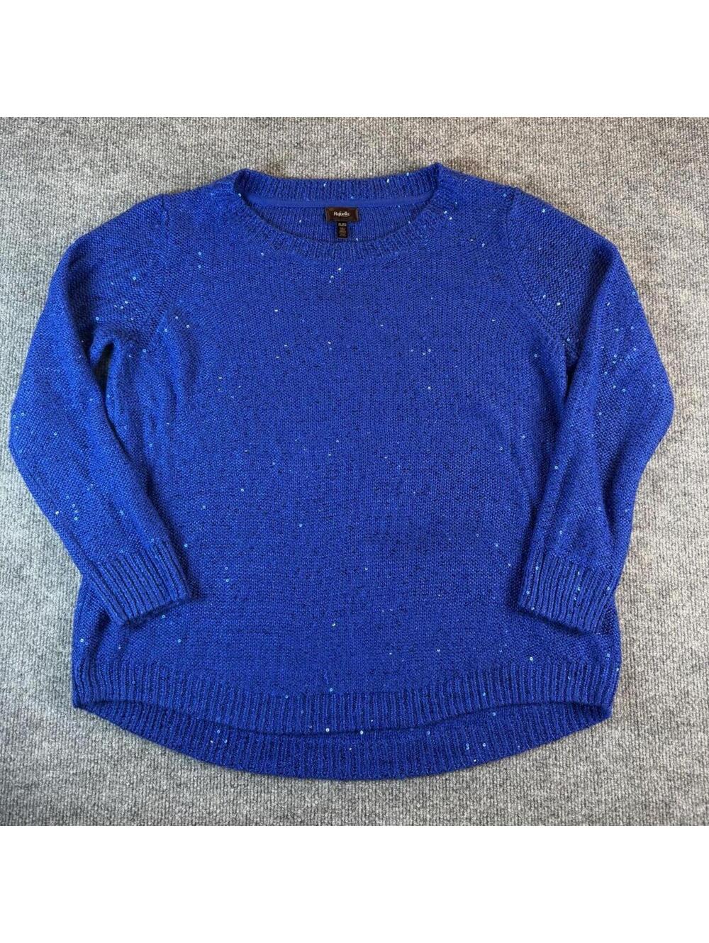 Rafaella Blue Knit Sweater Sequin Large - Sparklecore, grandmacore, 80's, 90's‎